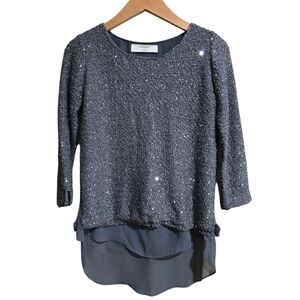 Zara Elegant Gray Sequin Top Size Small